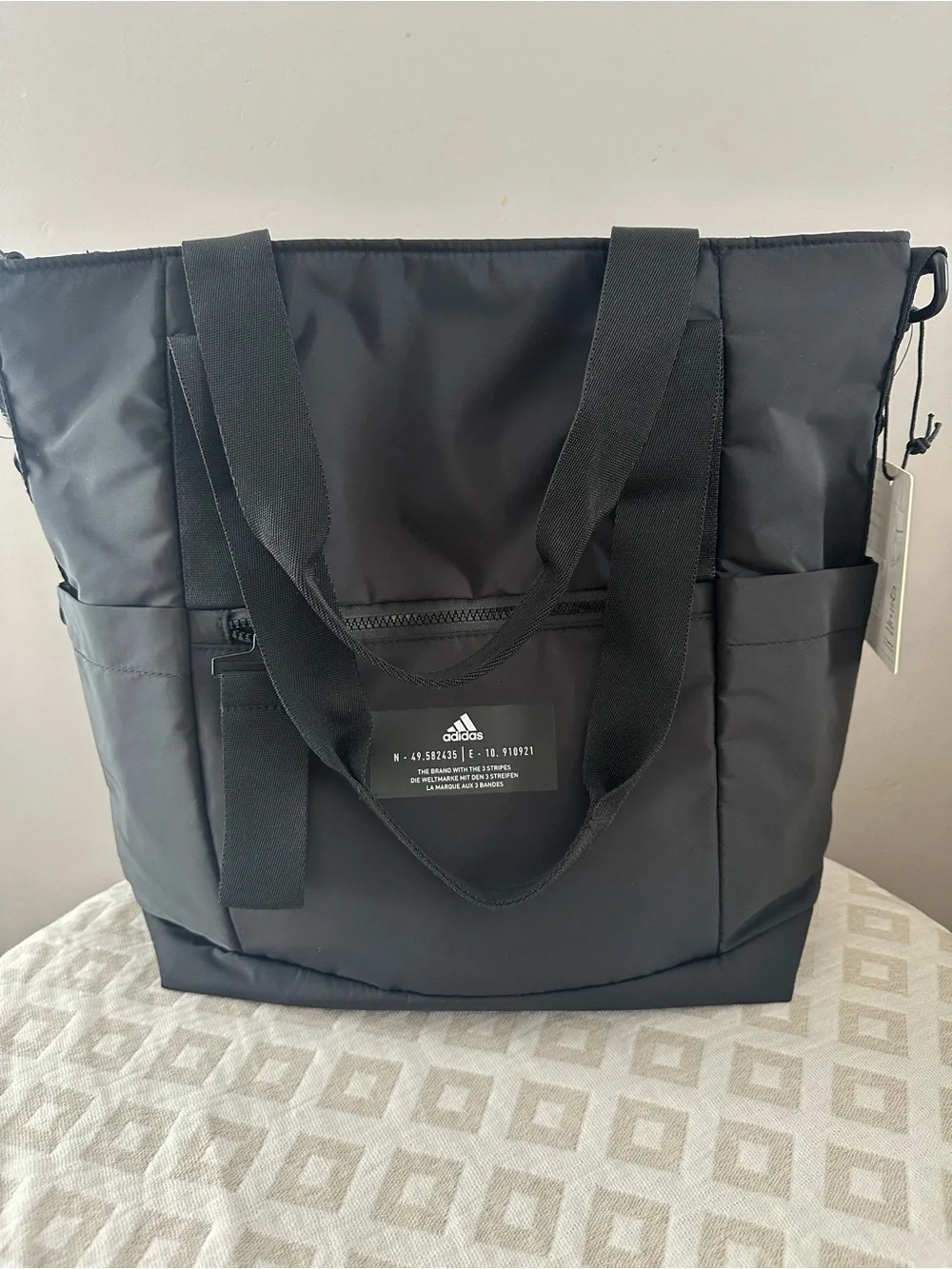 adidas Black Women's Tote Bag with Front Zip Pocket
